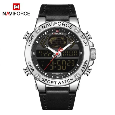 NAVIFORCE NF9164 Fashion Watches for Men Leather Sport Dual Display Quartz Wrist Watch Military Waterproof Luminous Clock